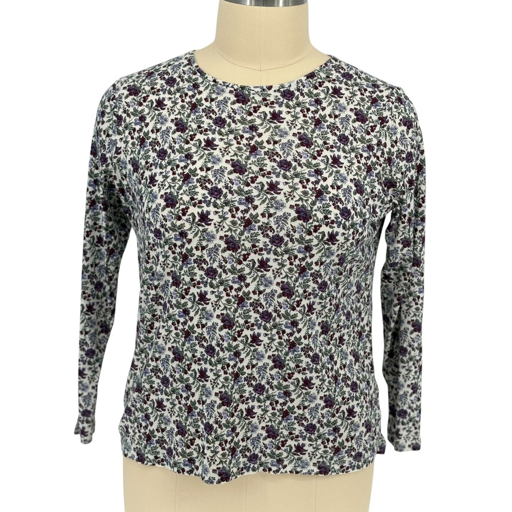 Croft & Barrow The Classic Tee White Purple Floral 100% Cotton XXL